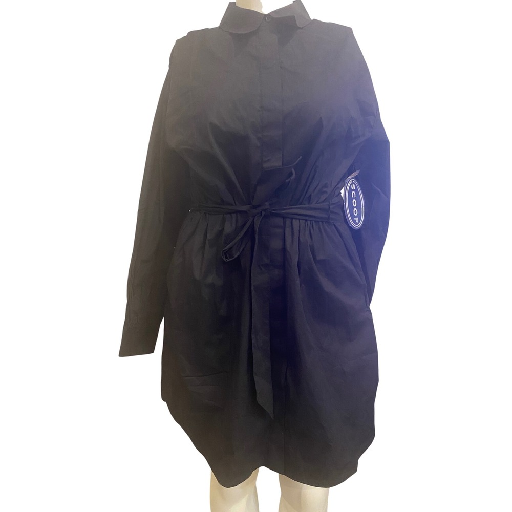 Scoop Black Shirtdress NWT Size M 8-10 Button Front Tie Waistā